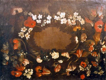 E_B0008A.jpg - Scuola dell'Italia Meridionale, Fiori policromi intrecciati, dipinto olio su tela, sec. XVIII.