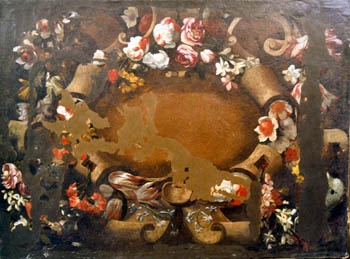 E_B0009A.jpg - Scuola dell'Italia Meridionale, Fiori policromi intrecciati, dipinto olio su tela, sec. XVIII.