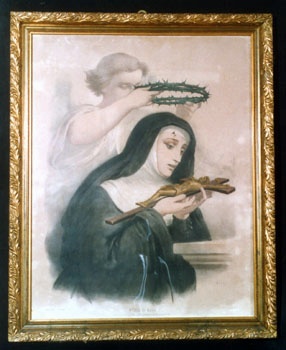 E_B0198a.jpg - Bottega siciliana, Santa Rita, dipinto olio su tela con cornice lignea indorata, sec. XX.
