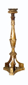 E_B0223A.jpg - Bottega siciliana, Candeliere 2/4, legno inciso e dorato, fine sec. XVIII.