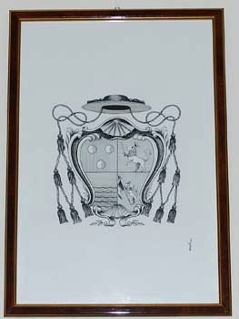 E_B0242a.jpg - Vento T., Stemma del vescovo Salvatore Pisano, dipinto inchiostro di china su cartone, sec. XX.